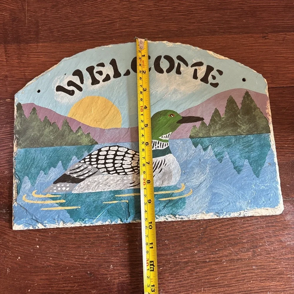 Duck Welcome Sign Hand Painted Slate Plaque Cap Code Stencil Co 14